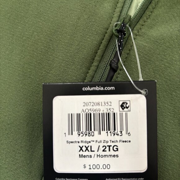 COLUMBIA Titanium Omni-Shield Full Zip Tech Fleece‎ Jacket Mens XXL Sage Green - Picture 7 of 9